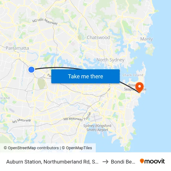 Auburn Station, Northumberland Rd, Stand C to Bondi Beach map
