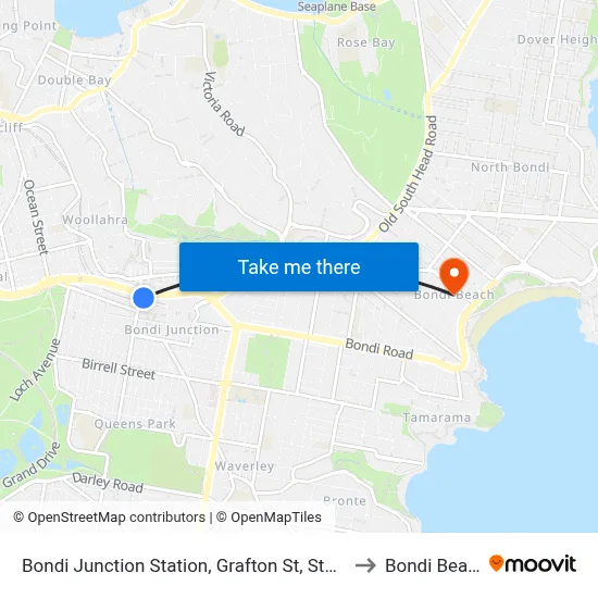Bondi Junction Station, Grafton St, Stand R to Bondi Beach map