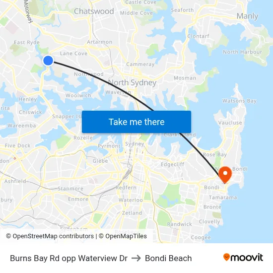 Burns Bay Rd opp Waterview Dr to Bondi Beach map