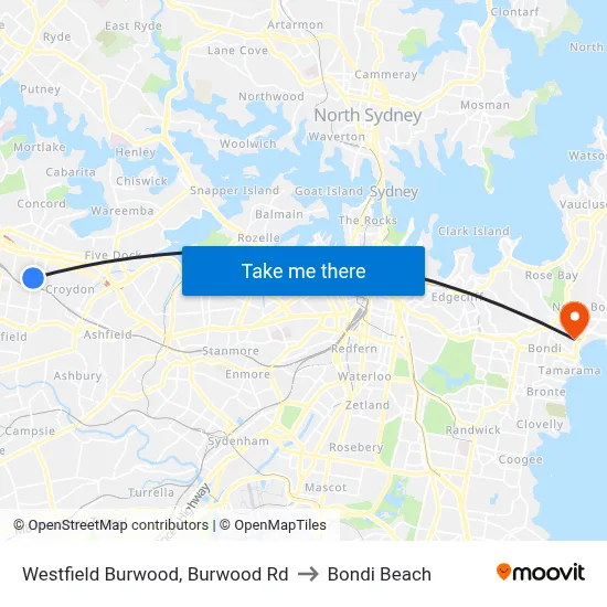 Westfield Burwood, Burwood Rd to Bondi Beach map