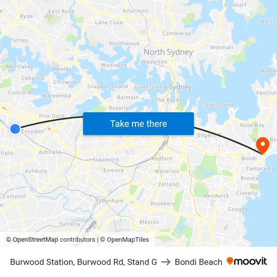 Burwood Station, Burwood Rd, Stand G to Bondi Beach map