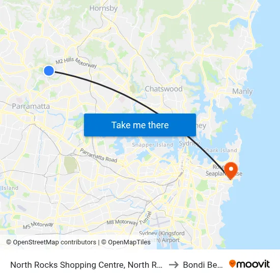 North Rocks Shopping Centre, North Rocks Rd to Bondi Beach map