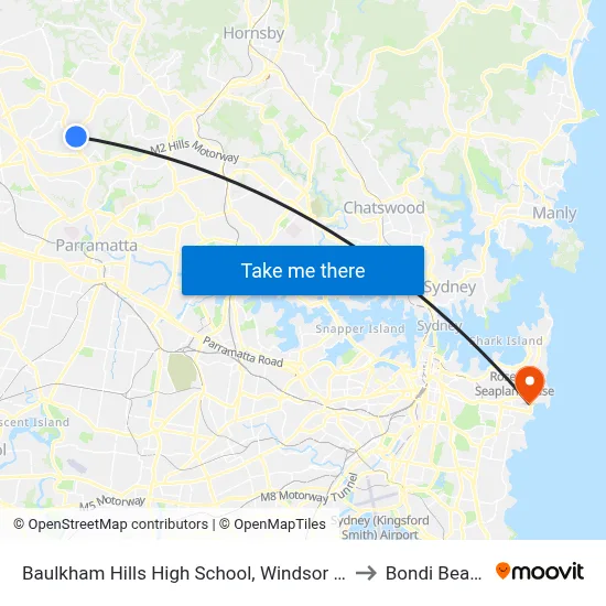 Baulkham Hills High School, Windsor Rd to Bondi Beach map