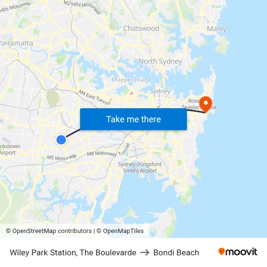Wiley Park Station, The Boulevarde to Bondi Beach map