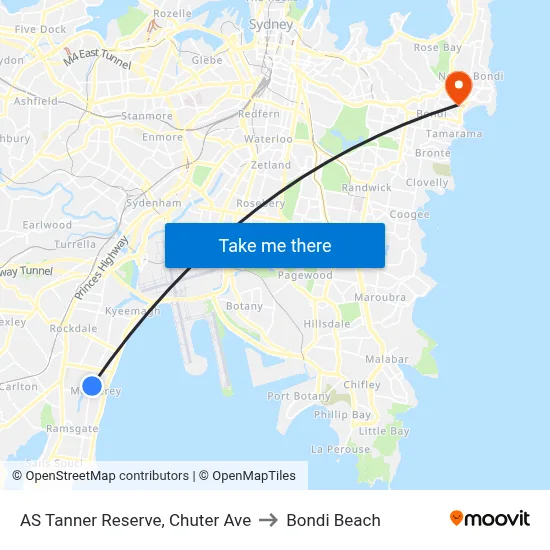 AS Tanner Reserve, Chuter Ave to Bondi Beach map