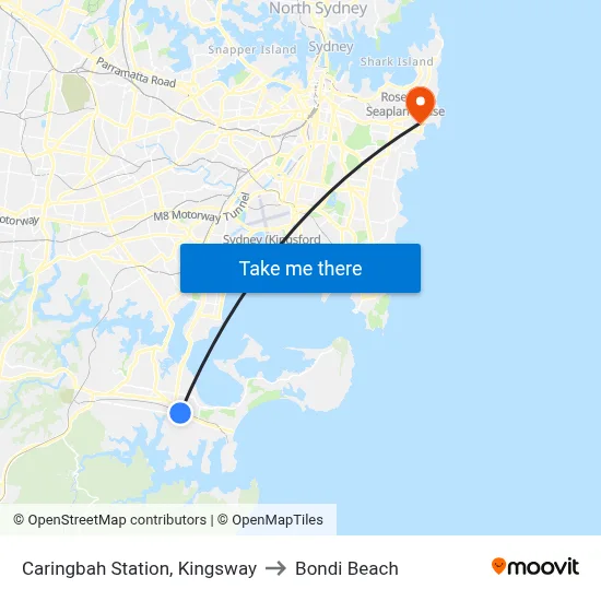 Caringbah Station, Kingsway to Bondi Beach map