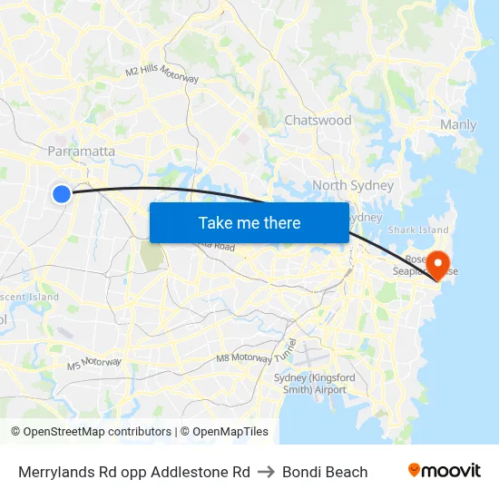 Merrylands Rd opp Addlestone Rd to Bondi Beach map