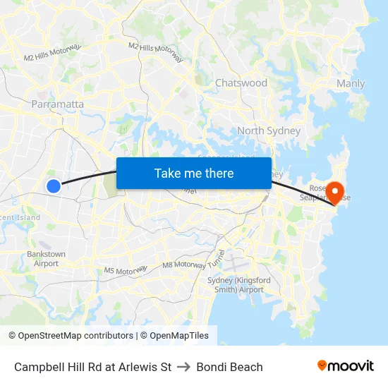 Campbell Hill Rd at Arlewis St to Bondi Beach map