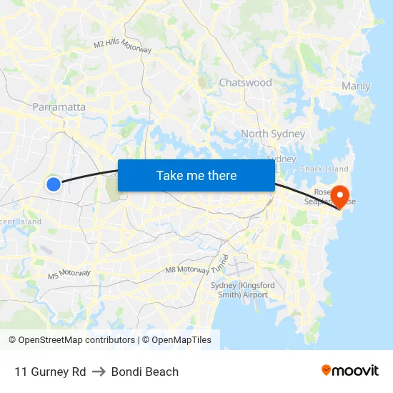 11 Gurney Rd to Bondi Beach map