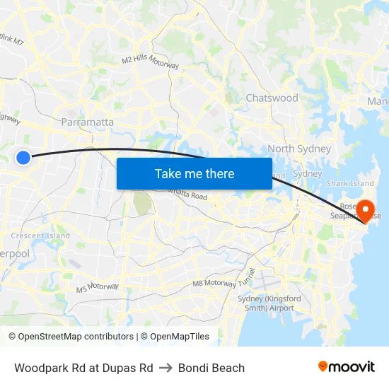 Woodpark Rd at Dupas Rd to Bondi Beach map