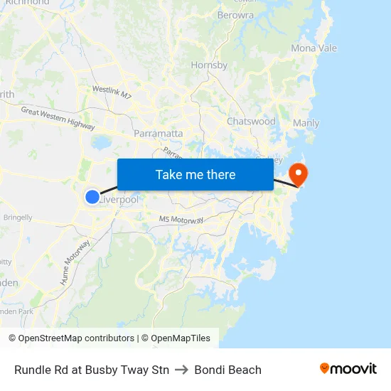 Rundle Rd at Busby Tway Stn to Bondi Beach map