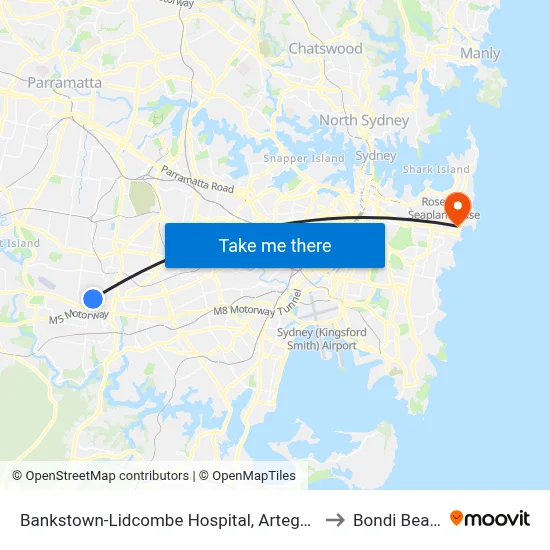 Bankstown-Lidcombe Hospital, Artegall St to Bondi Beach map
