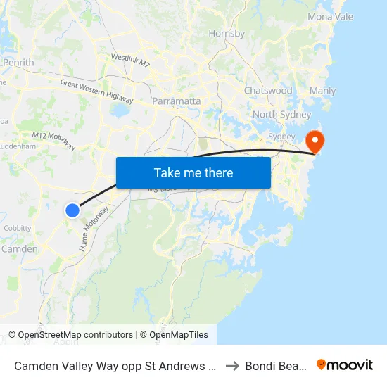 Camden Valley Way opp St Andrews Rd to Bondi Beach map