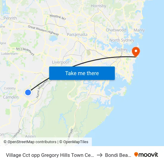 Village Cct opp Gregory Hills Town Centre to Bondi Beach map