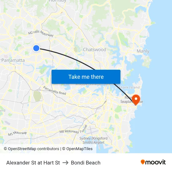 Alexander St at Hart St to Bondi Beach map