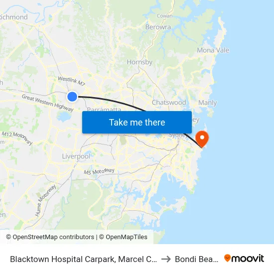 Blacktown Hospital Carpark, Marcel Cres to Bondi Beach map