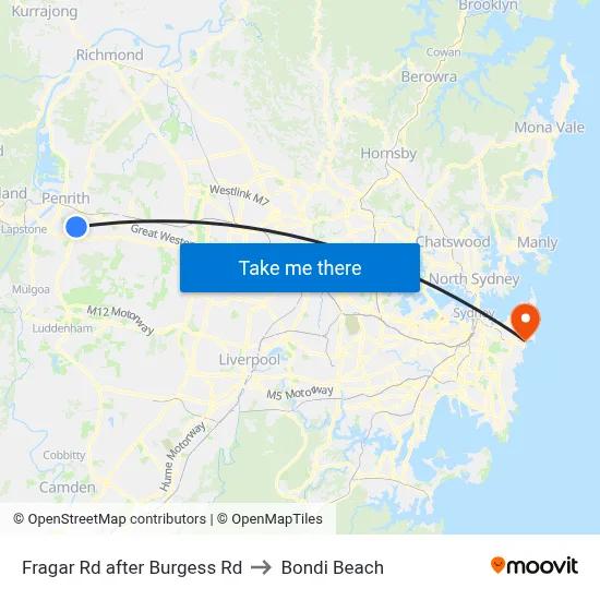 Fragar Rd after Burgess Rd to Bondi Beach map