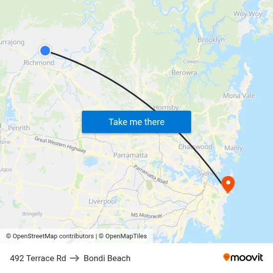 492 Terrace Rd to Bondi Beach map