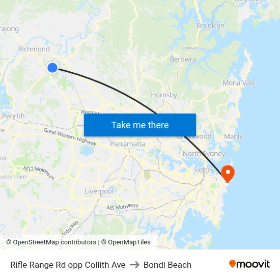 Rifle Range Rd opp Collith Ave to Bondi Beach map