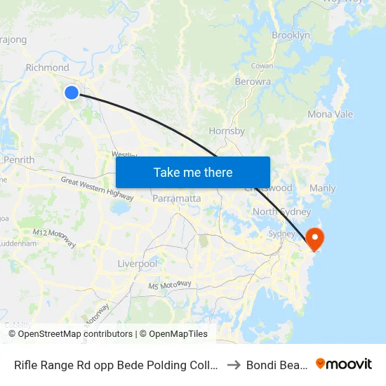 Rifle Range Rd opp Bede Polding College to Bondi Beach map