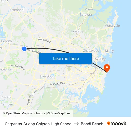 Carpenter St opp Colyton High School to Bondi Beach map