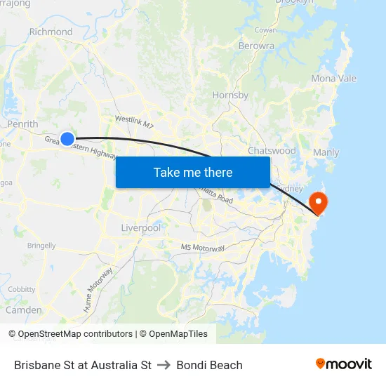 Brisbane St at Australia St to Bondi Beach map