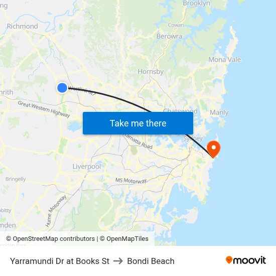 Yarramundi Dr at Books St to Bondi Beach map