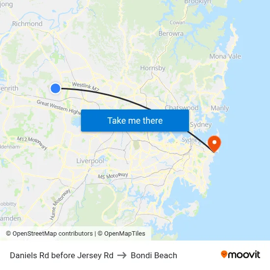 Daniels Rd before Jersey Rd to Bondi Beach map