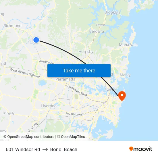 601 Windsor Rd to Bondi Beach map