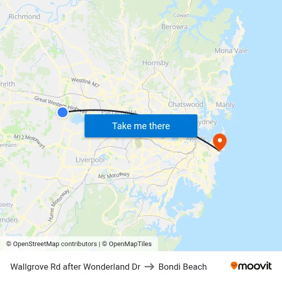 Wallgrove Rd after Wonderland Dr to Bondi Beach map