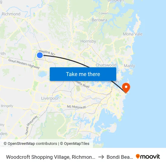 Woodcroft Shopping Village, Richmond Rd to Bondi Beach map