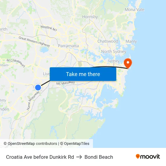 Croatia Ave before Dunkirk Rd to Bondi Beach map