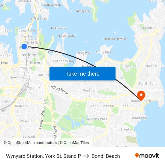 Wynyard Station, York St, Stand P to Bondi Beach map