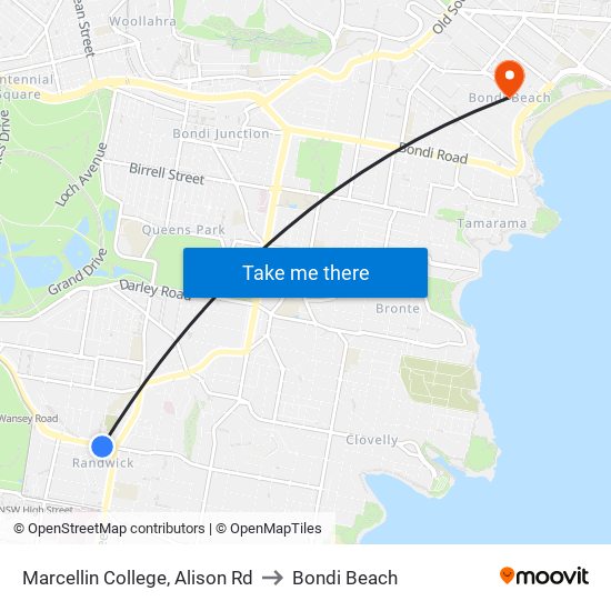 Marcellin College, Alison Rd to Bondi Beach map