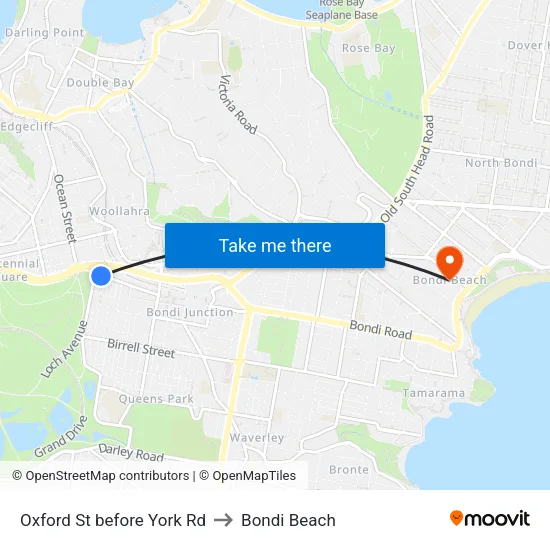 Oxford St before York Rd to Bondi Beach map