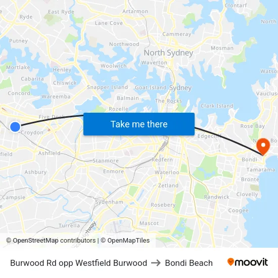 Burwood Rd opp Westfield Burwood to Bondi Beach map