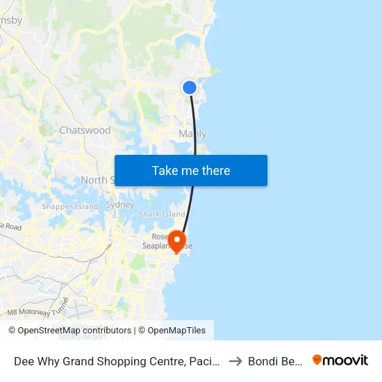 Dee Why Grand Shopping Centre, Pacific Pde to Bondi Beach map