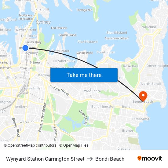 Wynyard Station Carrington Street to Bondi Beach map