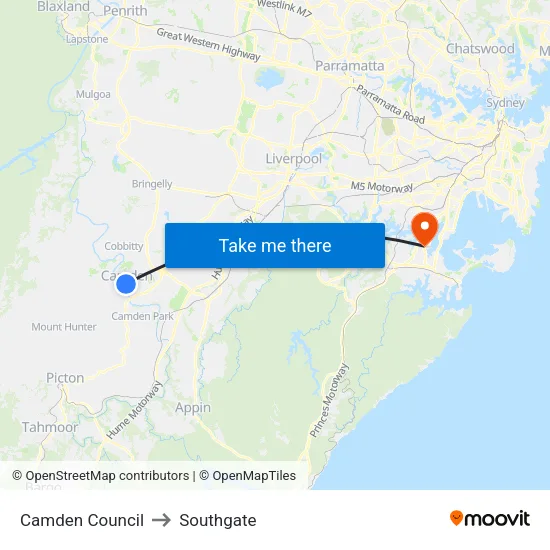 Camden Council to Southgate map