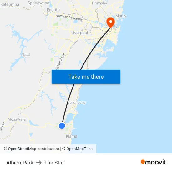 Albion Park to The Star map