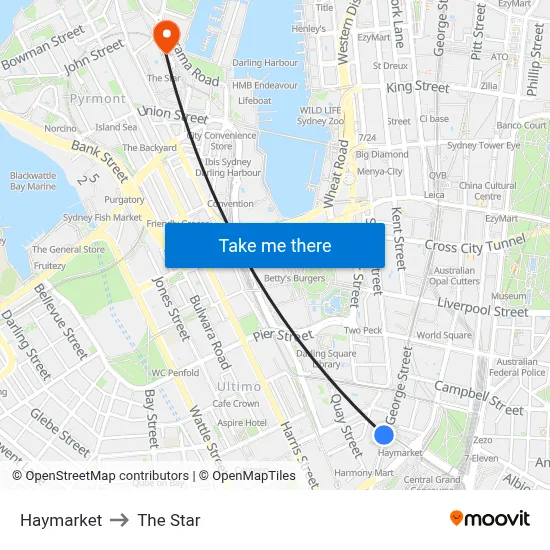 Haymarket to The Star map