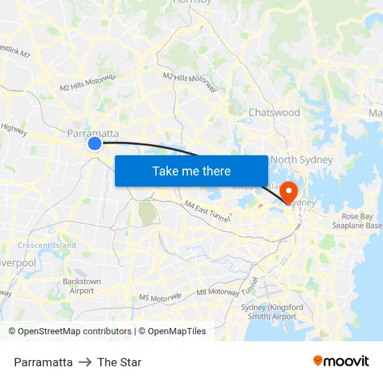 Parramatta to The Star map