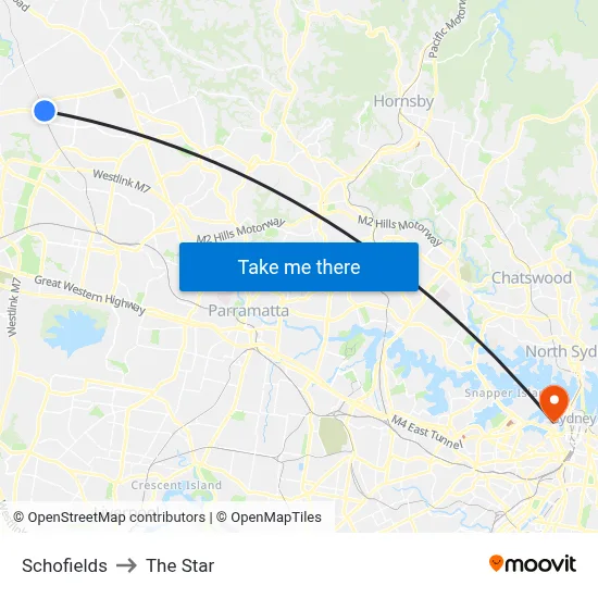 Schofields to The Star map