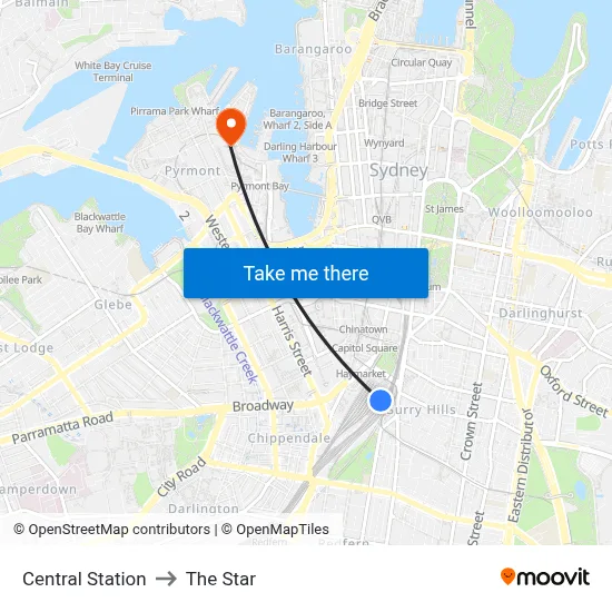 Central Station to The Star map