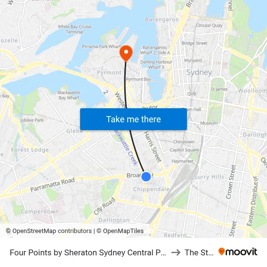 Four Points by Sheraton Sydney Central Park to The Star map