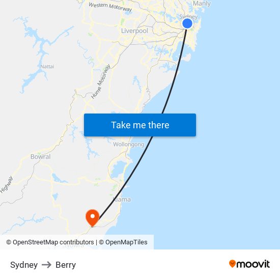 Sydney to Berry map