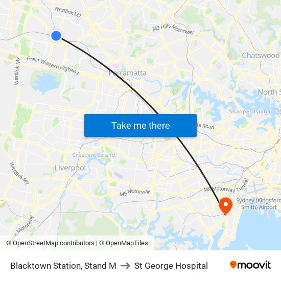 Blacktown Station, Stand M to St George Hospital map