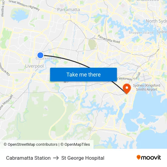 Cabramatta Station to St George Hospital map