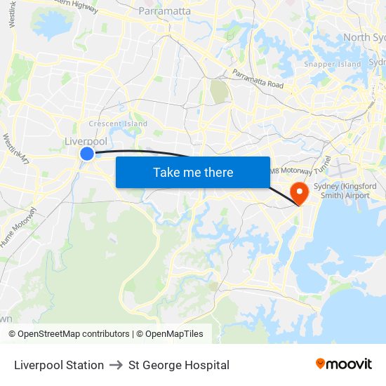 Liverpool Station to St George Hospital map