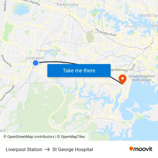 Liverpool Station to St George Hospital map